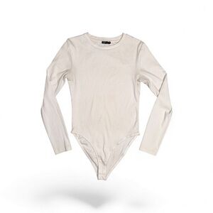 Zara Large White Ribbed Long sleeve Bodysuit